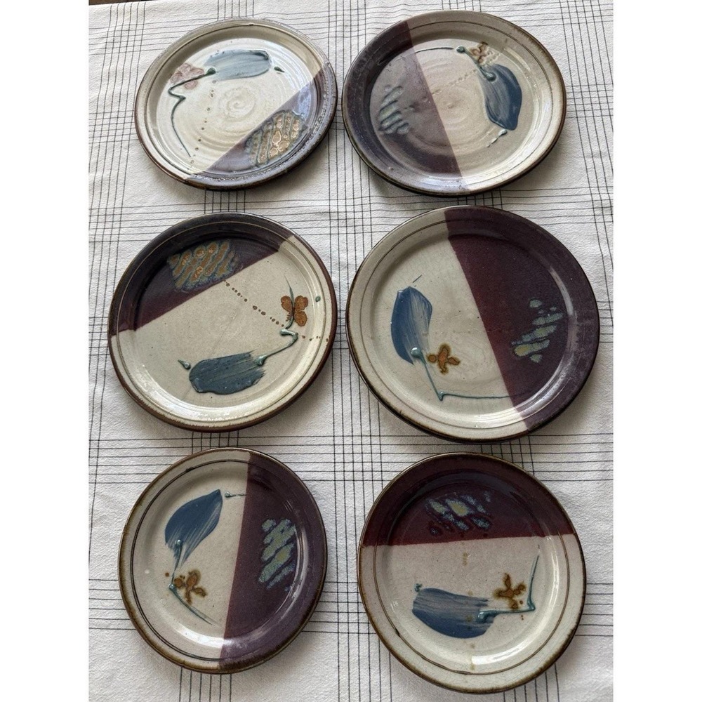 VTG Jeff Kuhn Signed Studio Art Handmade Pottery Plates (4) Dinner Size (2) Side